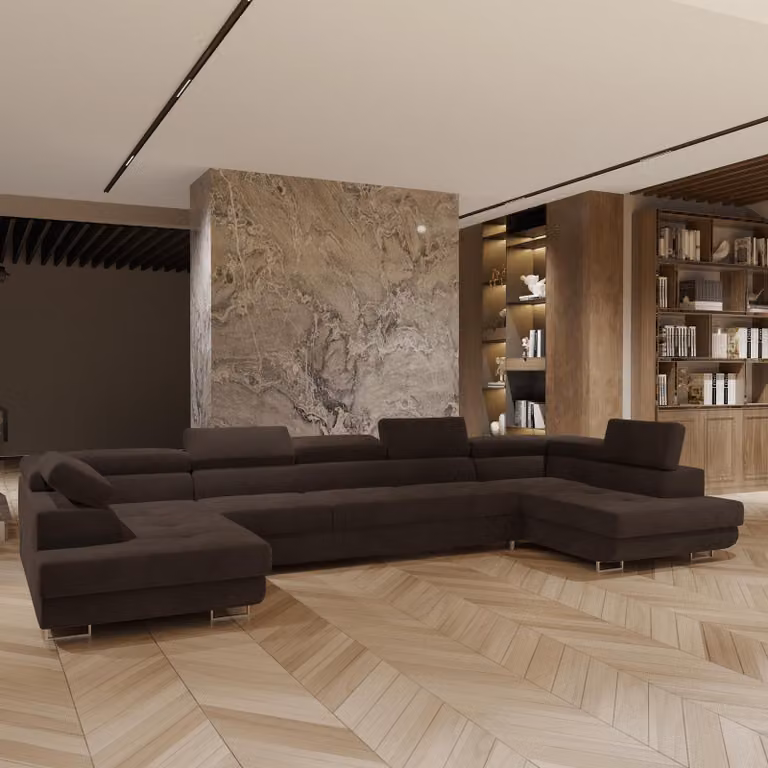 Divano angolare Masseno ISOLANO con funzione letto a U, divano con contenitore, divano da soggiorno, divano, divano, divano letto, set di divani - marrone, MONOLITH 29
