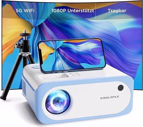 Proiettore V3 - Compatto - Full HD 1080P - 9000 Lumen - 5G Wi-Fi - LCD - Rapporto di proiezione 1:1,4 - HDMI, USB, AV, Audio 3,5 mm - 300 pollici - Bianco