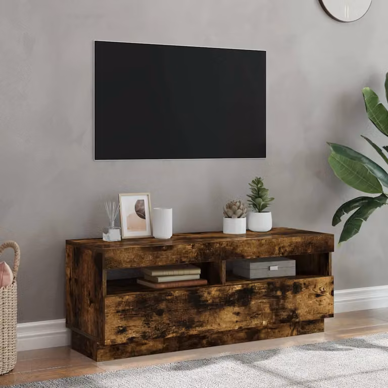vidaXL Mobile Porta TV con Luci LED integrate in Rovere Fumo, L 100 cm x P 35 cm x H 40 cm