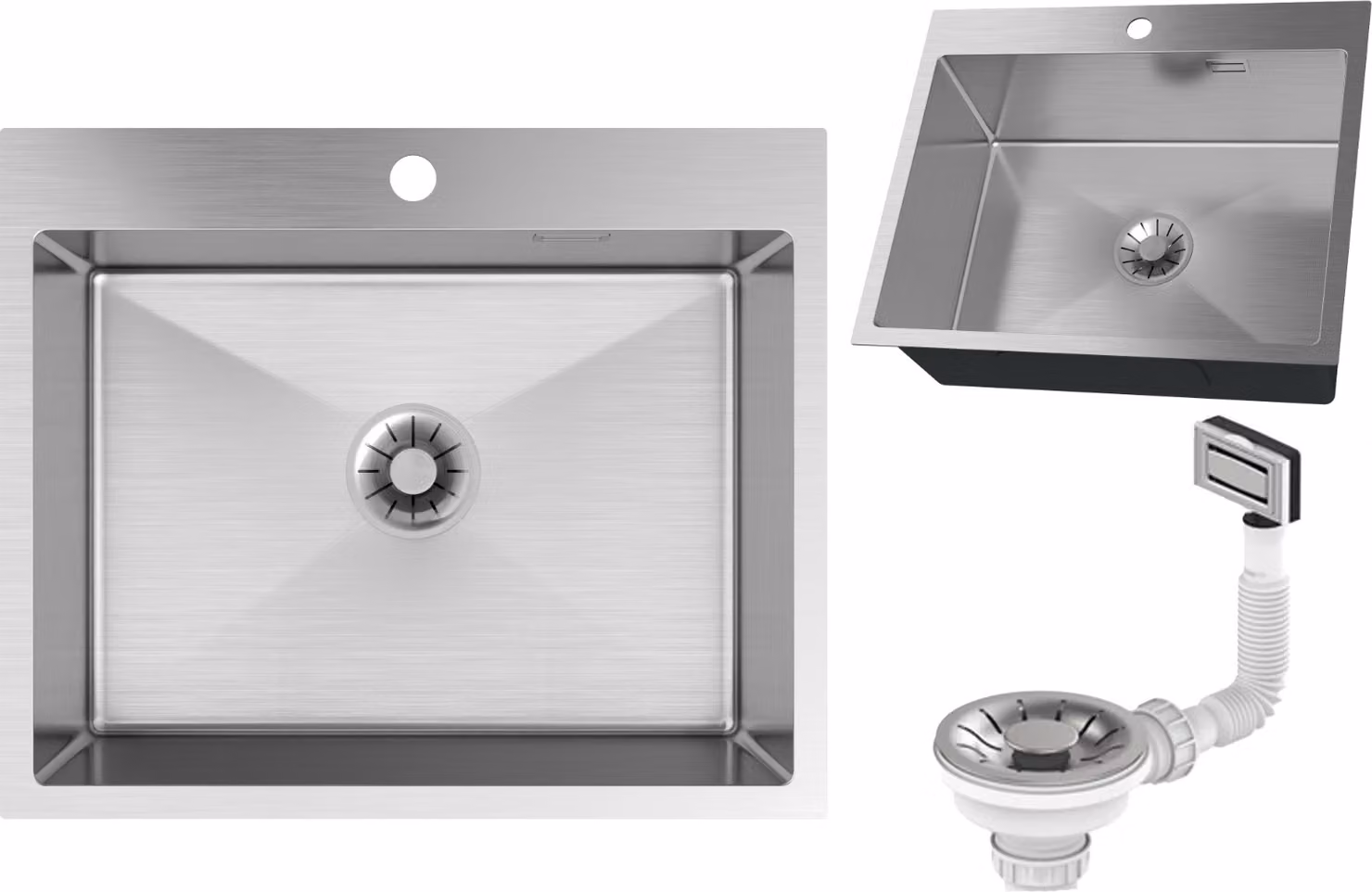 Granitan - Lavello in acciaio inossidabile - Lavello da cucina - Lavello 60x50 cm - Argento - con sifone - Vasca lavello - SILVO