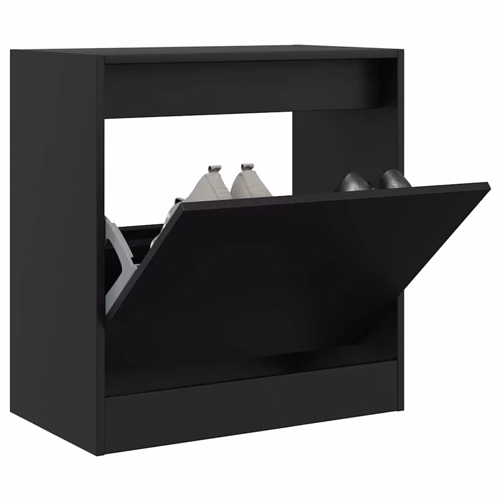 Scarpiera moderna vidaXL nera con ante a ribalta in legno opaco L: 60 cm, P: 34 cm, H: 63,5 cm