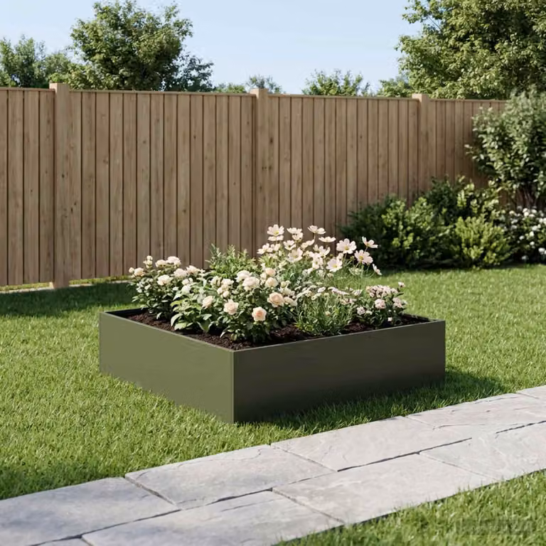 vidaXL Vaso da giardino in metallo Verde, L: 100 cm, P: 100 cm, H: 30 cm