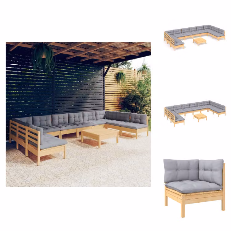 vidaXL set salotto da giardino 11 pezzi con cuscini grigi in pino massiccio - Set di mobili da giardino