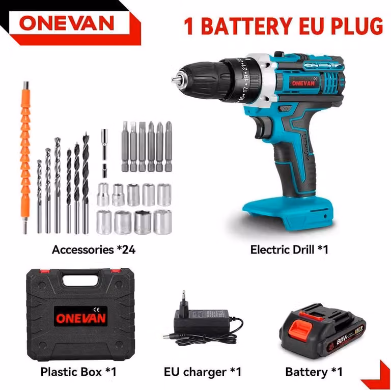 Trapano a percussione a batteria - Trapano a batteria - 18 V - 500 W - Coppia 38 Nm - 1 batteria - Motore a spazzole - Spina UE - Giallo/Nero