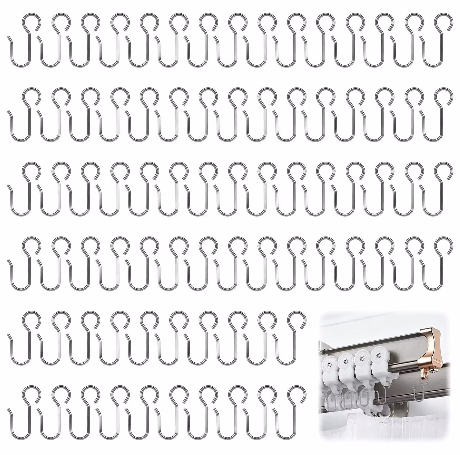 Ganci per tende in zinco, 80 pezzi, dimensioni 42 x 11 mm, resistenti alla ruggine