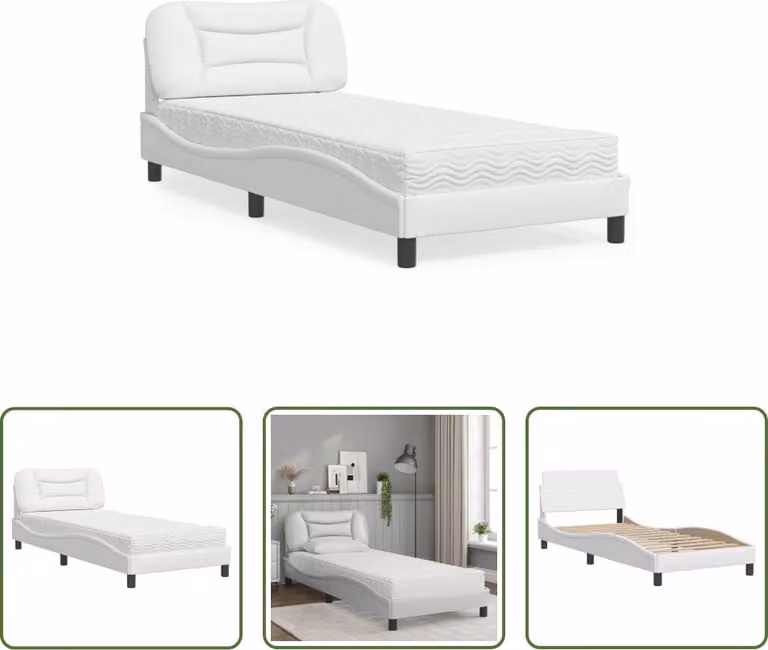 The Living Store Letto con materasso bianco 90x200 cm in ecopelle