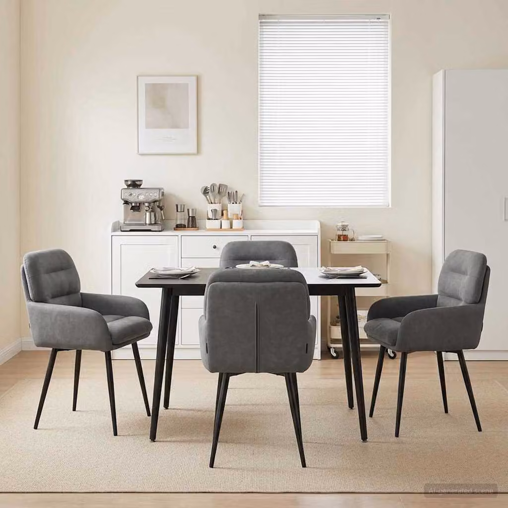Set di 4 sedie da pranzo vidaXL in velluto grigio con struttura in metallo, L: 59 cm, P: 59,5 cm, H: 90 cm