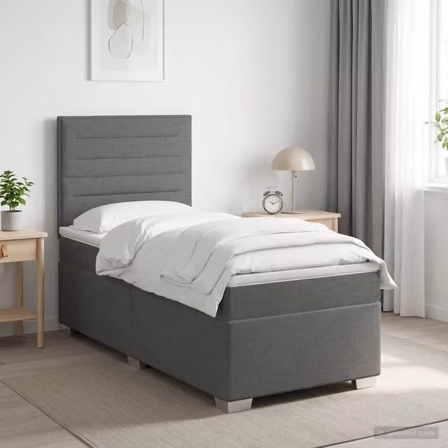 Letto box spring con materasso vidaXL in tessuto Grigio e Bianco L/P: 100 x 200 cm – 1