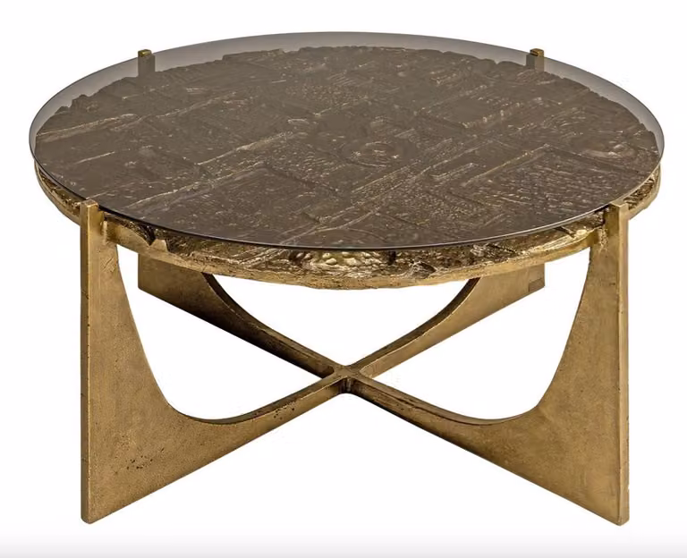 Casa Padrino Tavolino art déco bronzo 74 x 38 cm - Oro con piano in vetro - Tavolino Art Design