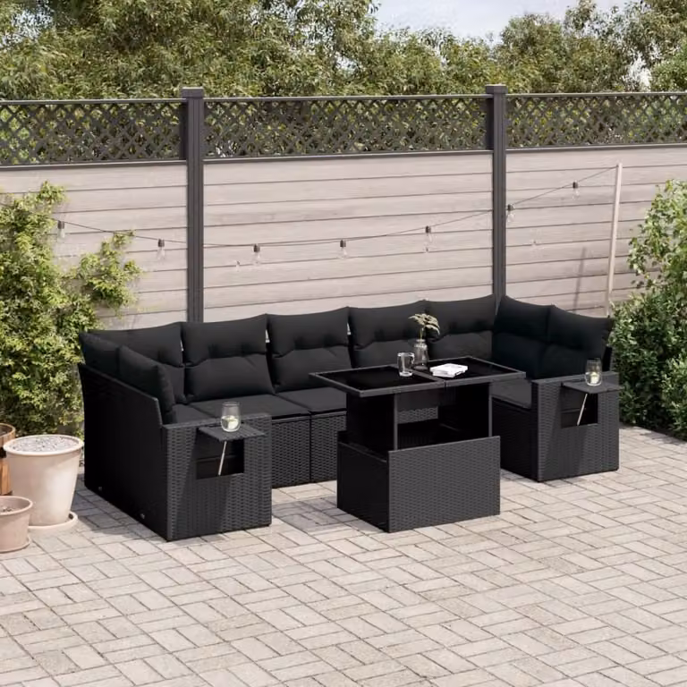 Maison Exclusive - Set Divani da Giardino con Cuscini 8 pz Nero in Polyrattan