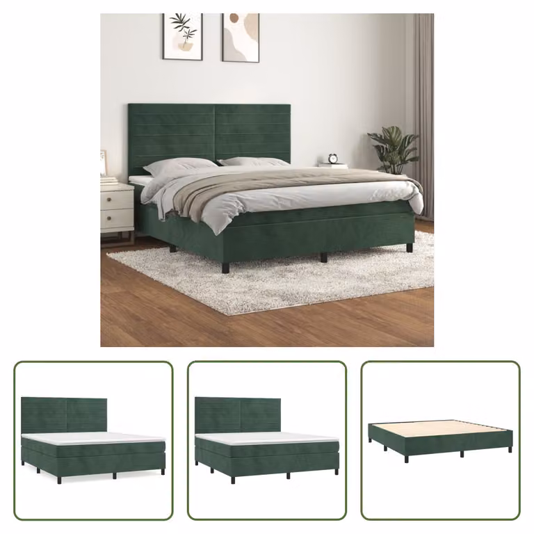 The Living Store Letto a molle con materasso verde scuro 180x200 cm in velluto