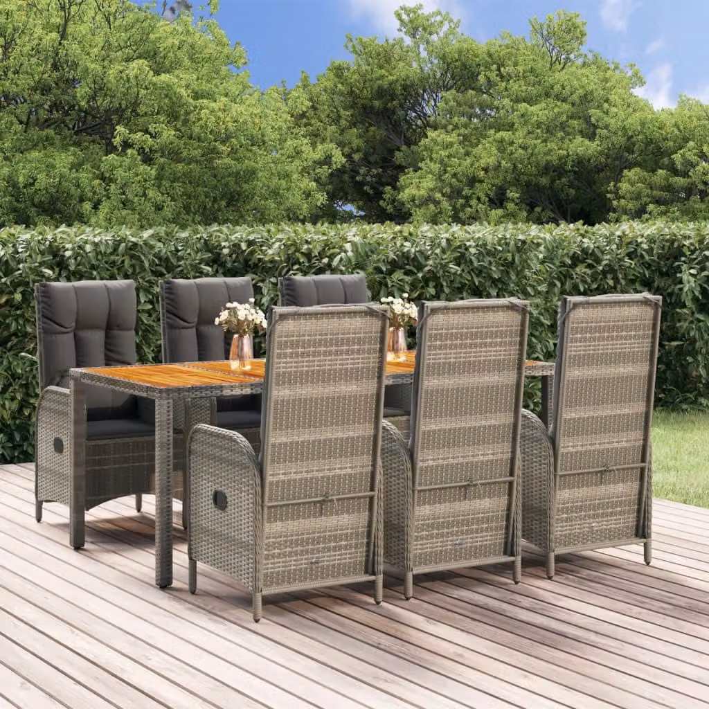 The Living Store Set da pranzo da giardino 7 pezzi con cuscini in poly rattan grigio