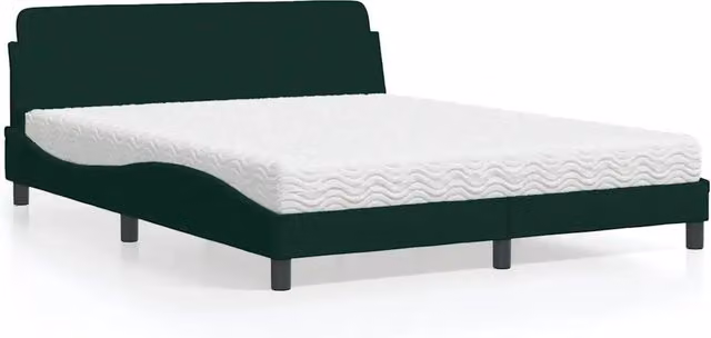 Letto con Materasso Dover vidaXL in Velluto Verde Scuro e Bianco L/P/H: 160 x 200 cm – 1