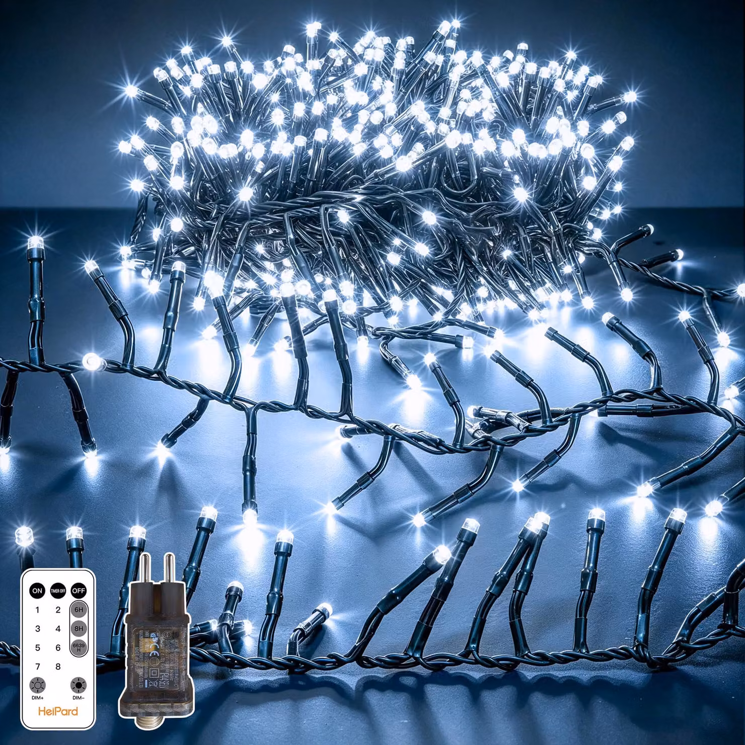 Catena luminosa a LED a grappolo, 400 LED, 6 metri, luce bianca fredda, grado di protezione IP44, con telecomando