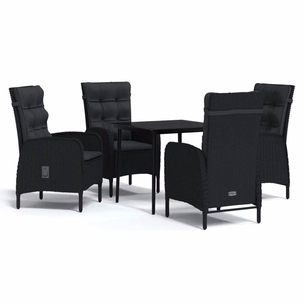 Set da Pranzo da Giardino 5 pz con Cuscini Nero