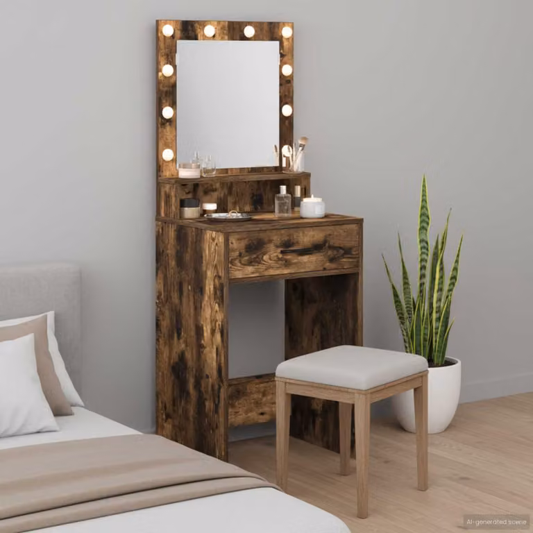 vidaXL Tavolo da trucco moderno in rovere fumé marrone L 50 cm, P 41 cm, H 135 cm