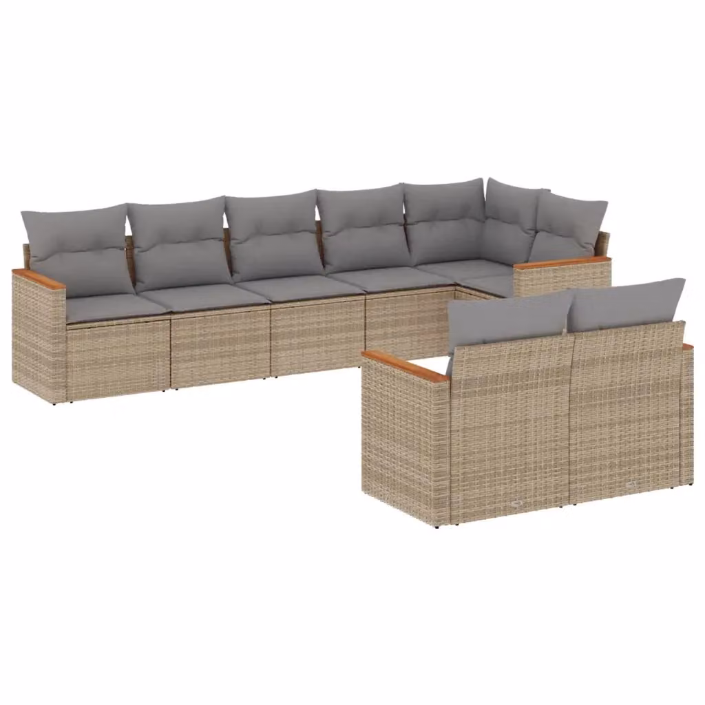 vidaXL Set Divano da Giardino a L in Polyrattan con Cuscini Beige e Grigio per Terrazza e Giardino – 2