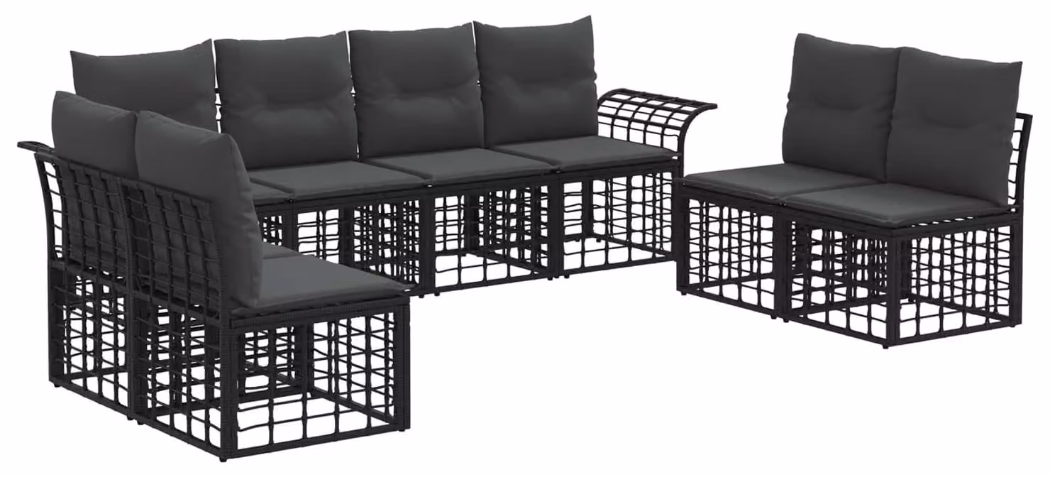 Set di divani da esterno 8 pcs Nero e Grigio scuro Poliestere