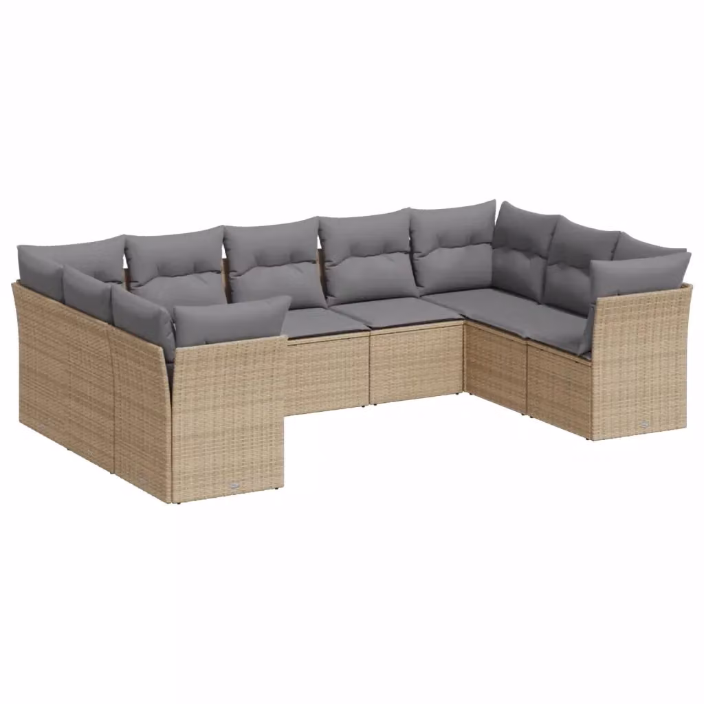 Set Divano da Giardino a L VIDAXL in Polyrattan con Cuscini Beige e Grigio, 9 Pezzi – 2