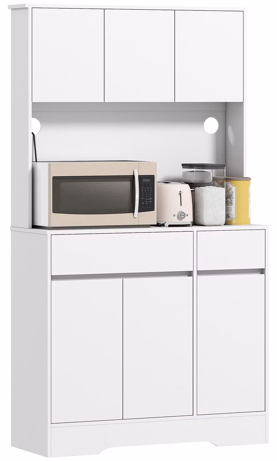 HOMCOM Mobile da cucina a buffet con piano di lavoro, 6 ante, fori per cavi, bianco