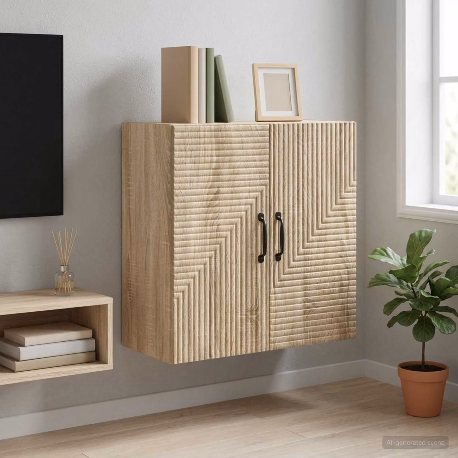 Mobiletto a muro vidaXL in legno Rovere Sonoma marrone con ripiani interni e ante a battente L/P/H: 59 x 31 x 60 cm