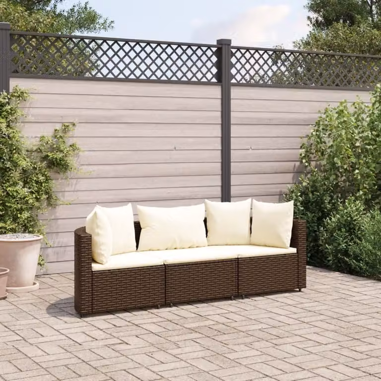 Maison Exclusive - Set Divano da Giardino 3 pz con Cuscini Marrone in Polyrattan