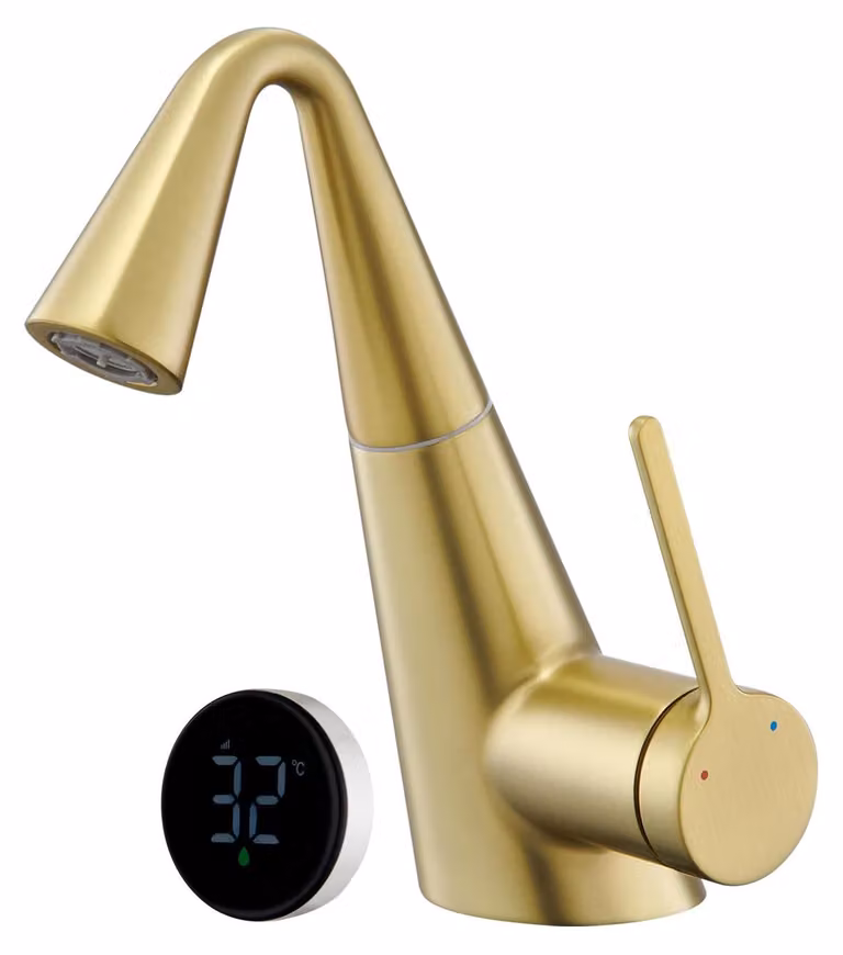 Miscelatore per lavabo con display a LED, doccetta estraibile, rotazione a 360°, realizzato in ottone