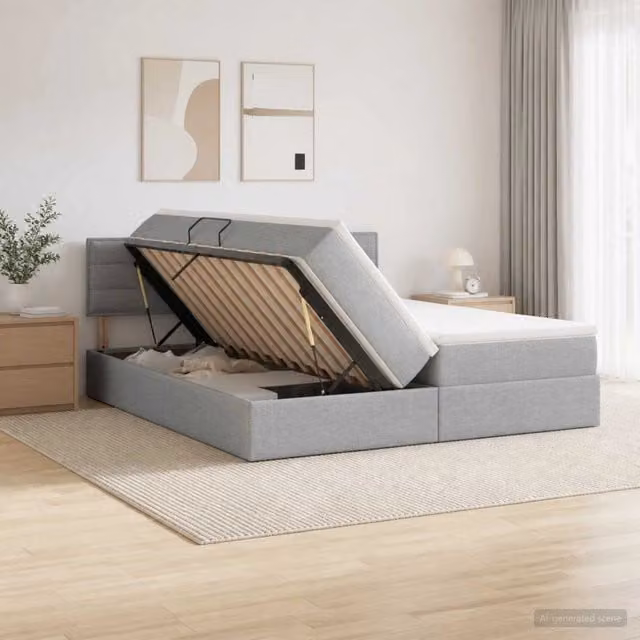 Letto con contenitore vidaXL in tessuto grigio con illuminazione LED e porte USB, L/P/H: 200 x 200 x 88 cm