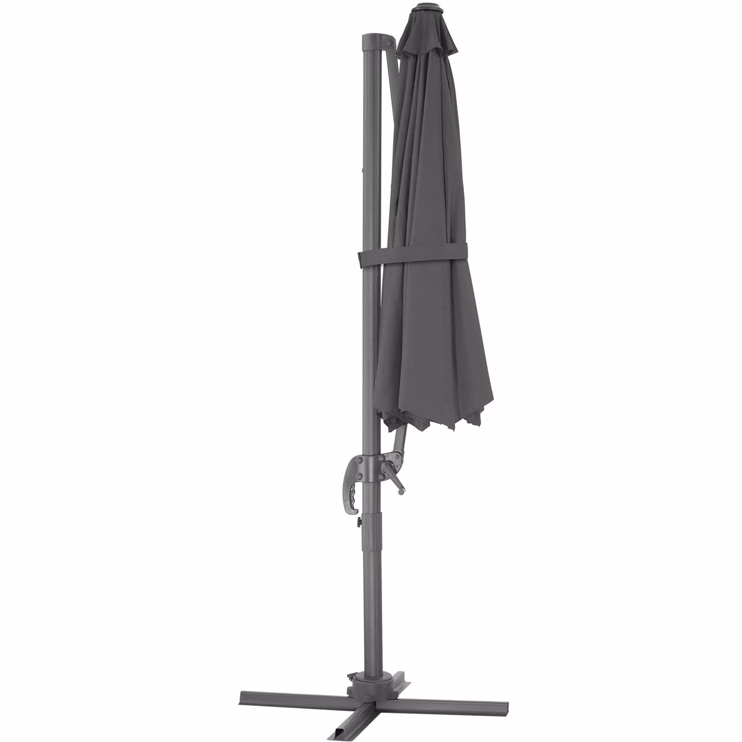 Ombrellone a braccio tectake Daria grigio con involucro protettivo e pedale, Ø 300 cm – 2