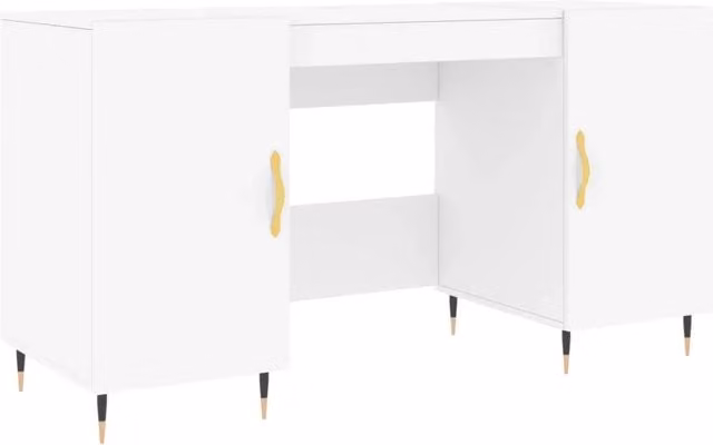 Scrivania da Scrittura Bianca con Struttura in Metallo e Piano in Legno L: 140 cm, P: 50 cm, H: 75 cm – 1