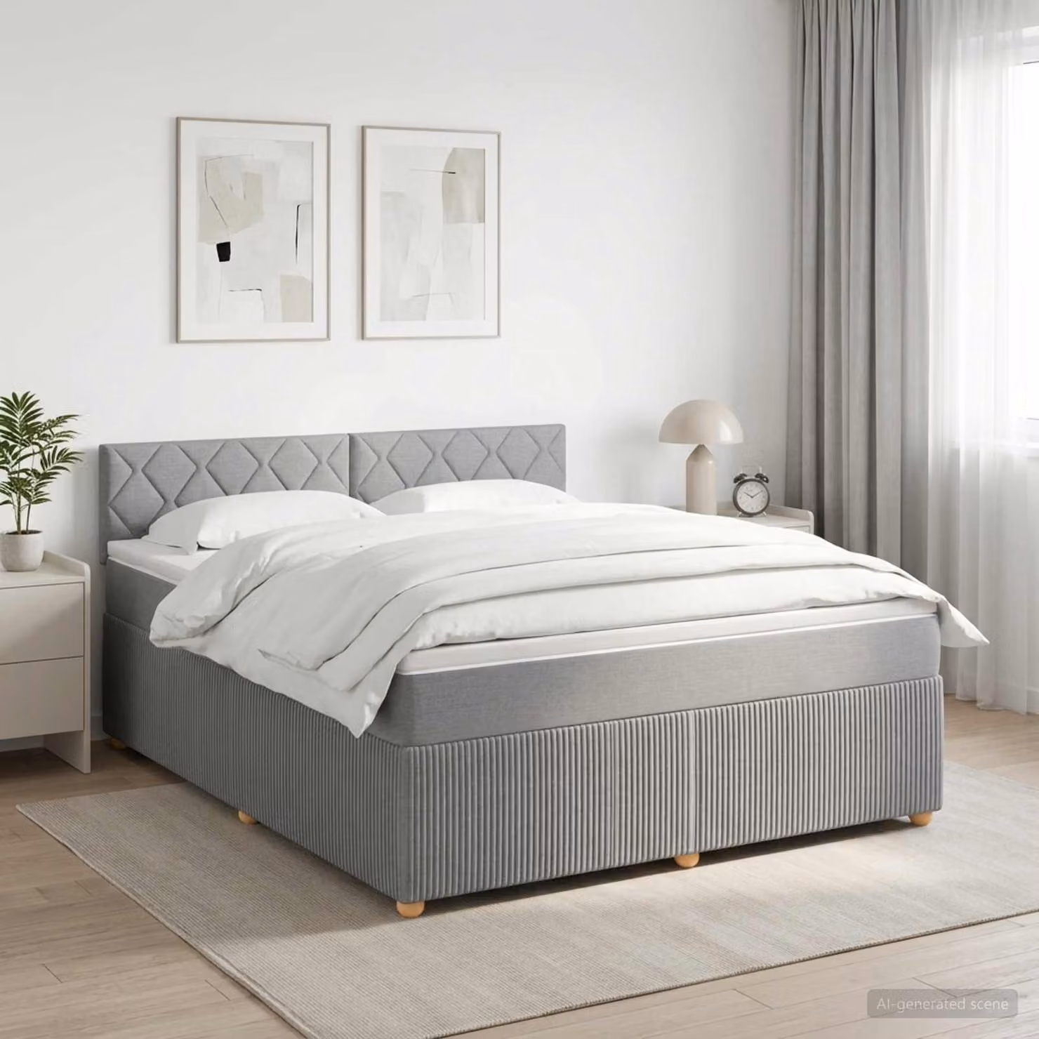 Letto box spring con materasso vidaXL Grigio Chiaro e Bianco L: 140 cm, P: 200 cm, H: 100,5 cm