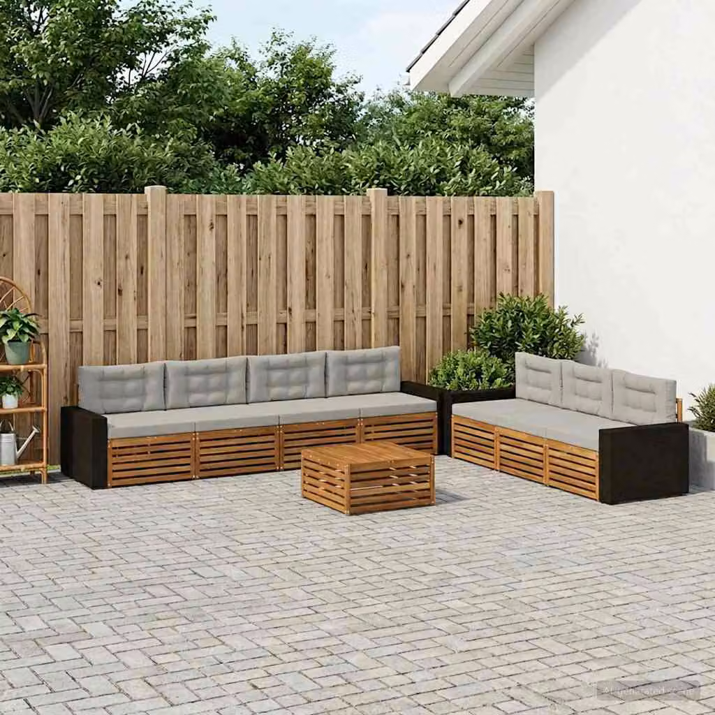 Set di divani da esterno vidaXL 8 pezzi in legno di acacia con cuscini beige e grigio chiaro