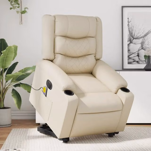 Poltrona Alzapersona Elettrica Reclinabile vidaXL in Similpelle Beige con Braccioli
