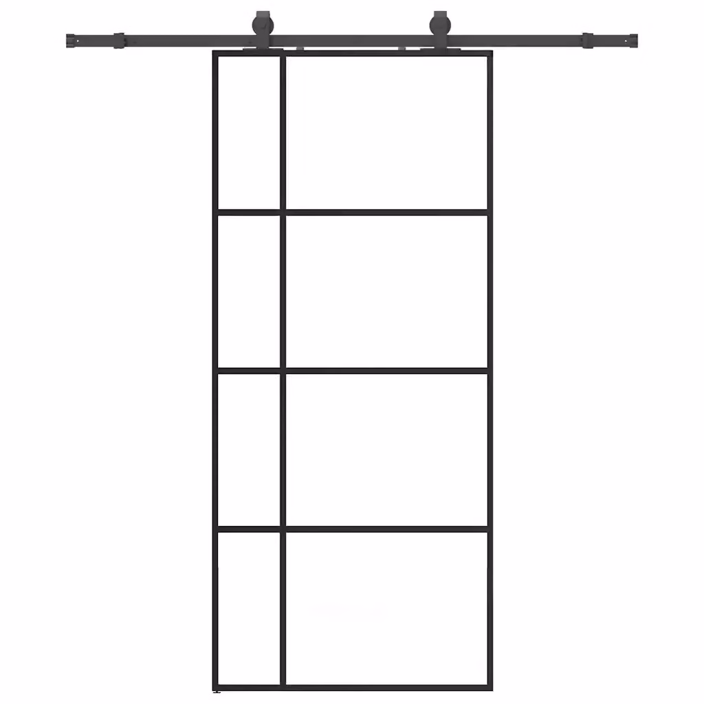 Porta Scorrevole Moderna VIDAXL in Vetro Trasparente con Telaio in Alluminio Nero L: 90 cm, H: 205 cm – 2