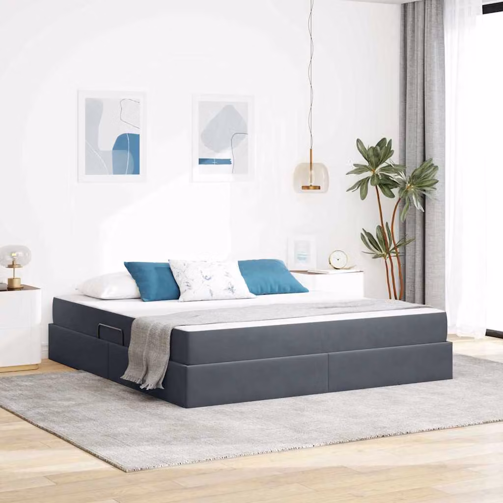 Letto con contenitore e materasso ibrido vidaXL in velluto grigio L: 160 cm, P: 200 cm, H: 280 cm – 1