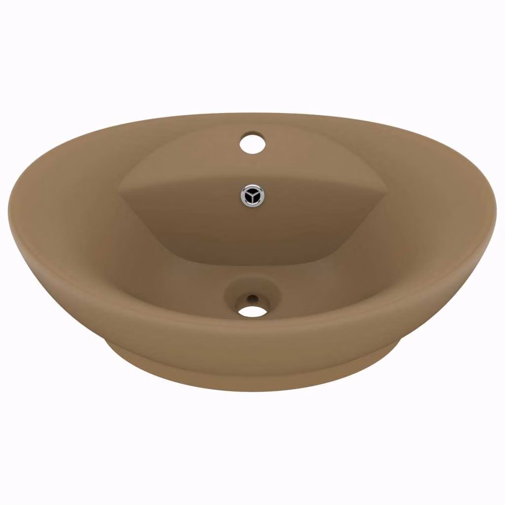 Lavandino con Troppopieno Ovale Crema Opaco 58,5x39cm Vetroceramica
