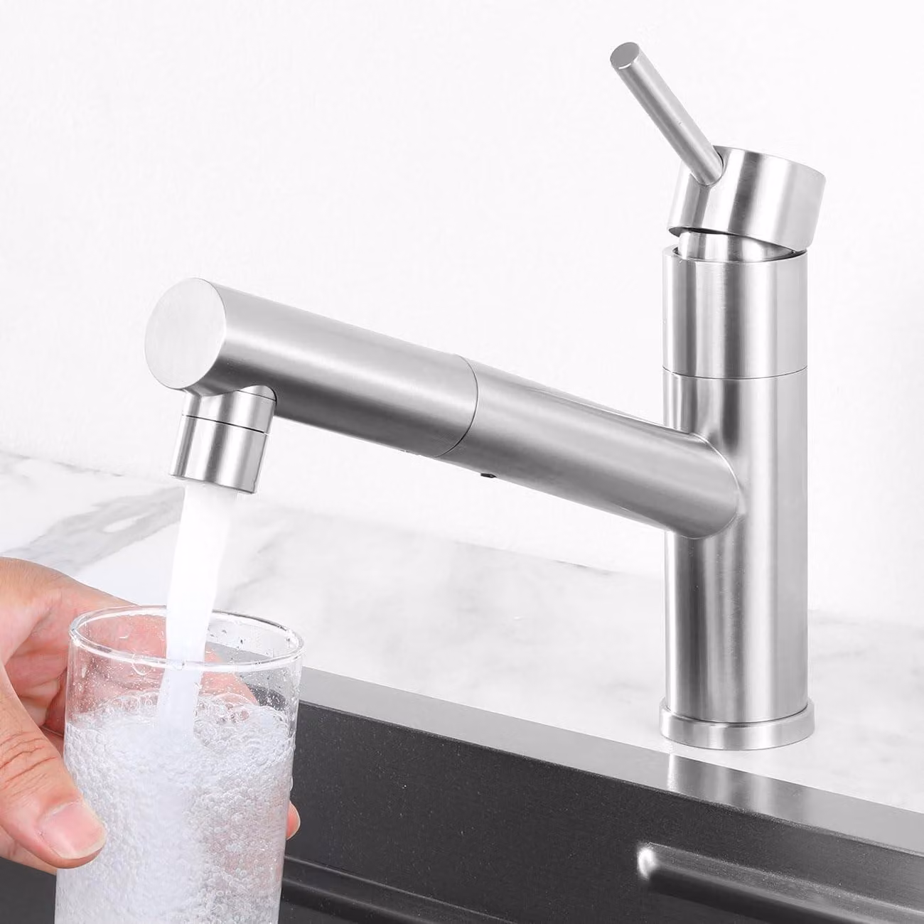 Rubinetto da cucina estraibile con 2 getti e girevole a 150°