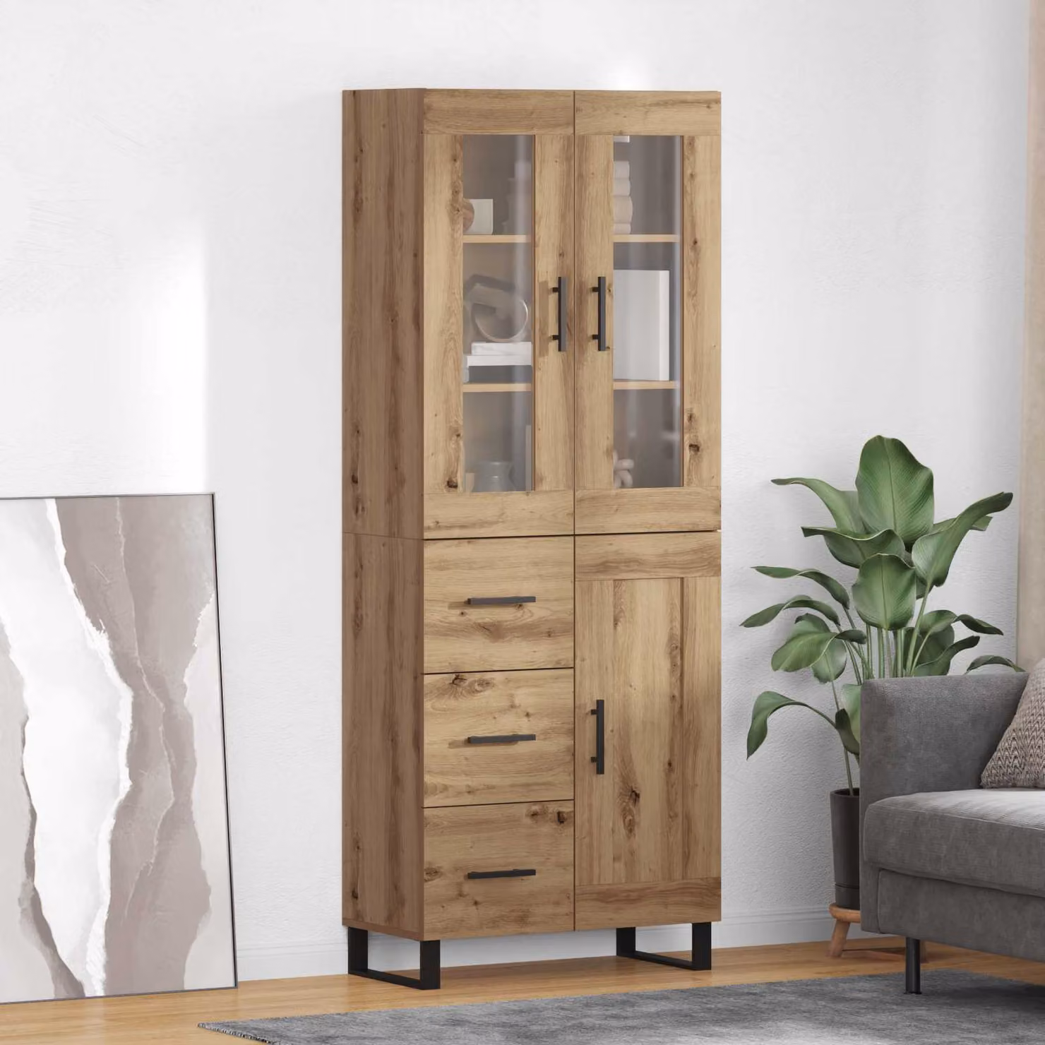 Set di 2 credenze moderne vidaXL in rovere marrone, L/P/H: 69,5 x 34 x 180 cm
