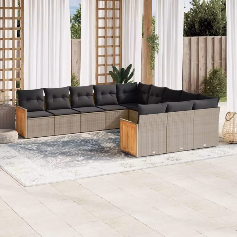 vidaXL Set Divani da Giardino 11 pz in Polyrattan Grigio con Cuscini Imbottiti e Coperture Rimovibili