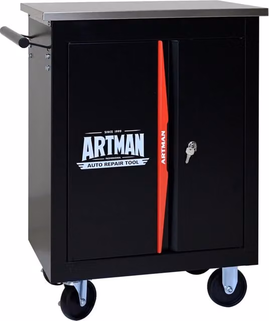 Carrello porta attrezzi a doppia anta 56,5 x 34,5 x 78 cm acciaio nero e rosso, serratura