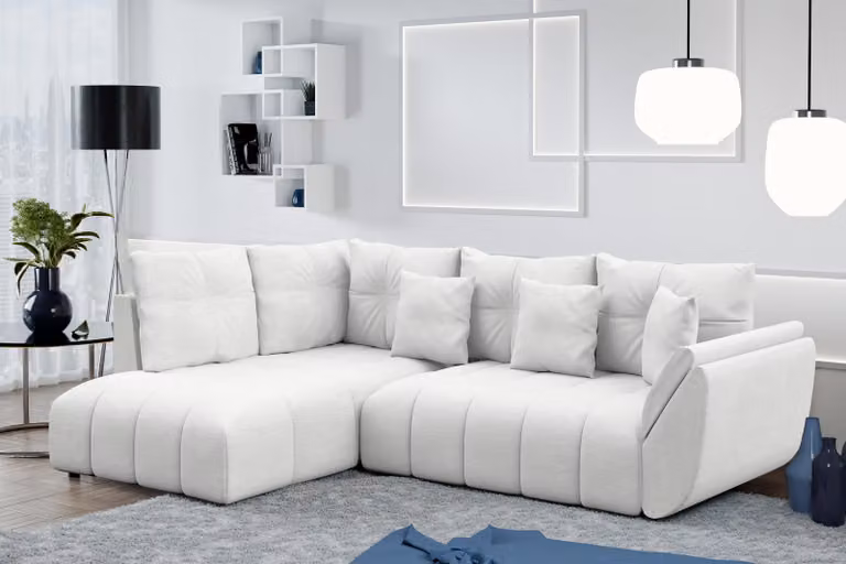 AX LIVING Divano angolare Corleone L con funzione letto, bianco 268 cm