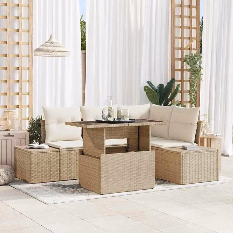 Maison Exclusive - Set da giardino composto da 5 pezzi. Divano in rattan sintetico beige