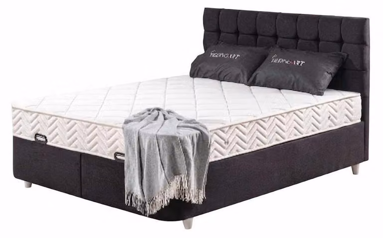 Letto imbottito grigio, dimensioni 180x200, con testiera imbottita, struttura in legno, ideale per la camera da letto