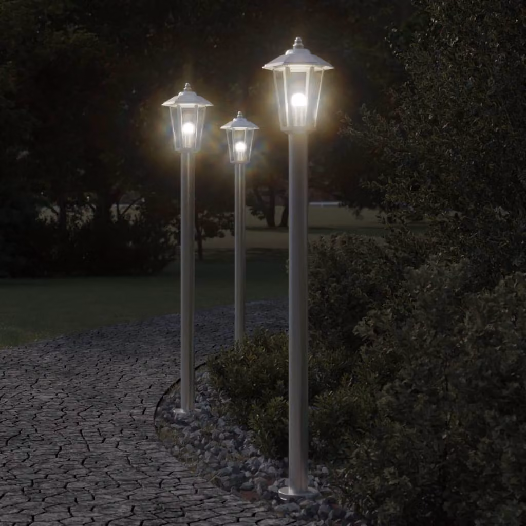 vidaXL Lampada da terra per esterni in acciaio inox argento, Altezza: 120 cm