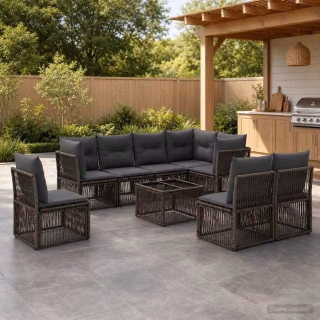 Set Divano da Giardino a L con Tavolino vidaXL, 9 Pezzi, Grigio – 1