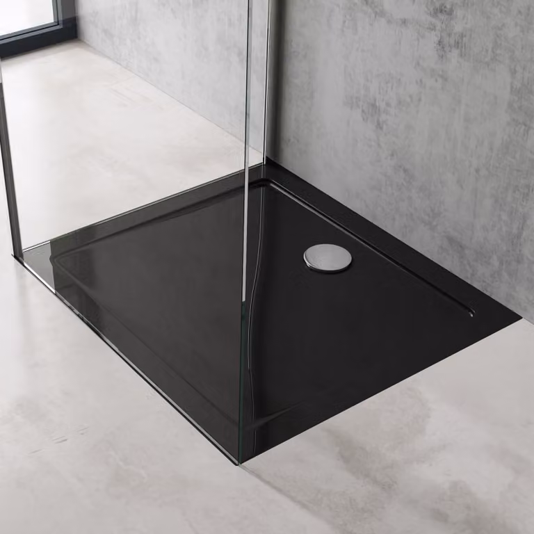 doporro Piatto Doccia 80x100 cm Rettangolare in Acrilico Rinforzato Nero, Altezza 4 cm Ultrasottile, con Piletta di Scarico Cromata Inclusa £šAL01) - Faro2