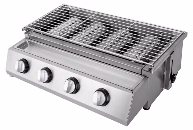 Barbecue, 4 bruciatori, portatile a gas GPL, argento
