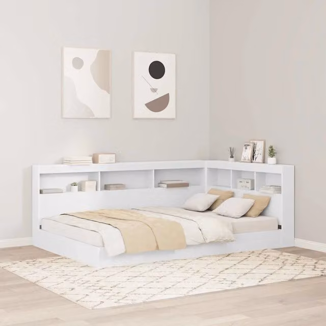 Testata letto con contenitore e ripiano integrato vidaXL Bianco lucido L 207,5 cm x P 137,5 cm x H 76,5 cm
