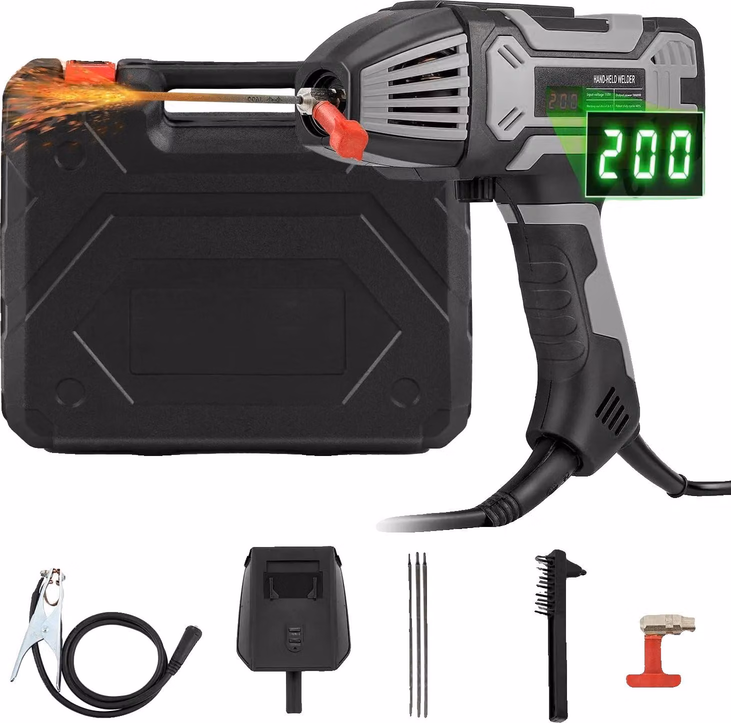 Saldatrice a elettrodo, regolabile da 20 a 200A, display digitale intelligente, colore grigio
