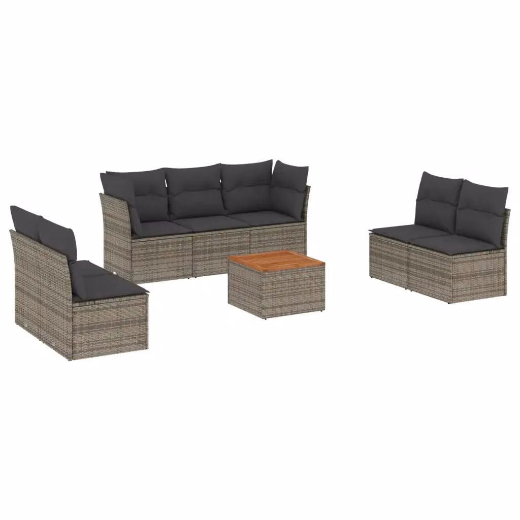 vidaXL Set Divano da Giardino 8 pz in Polyrattan con Cuscini e Tavolino da Esterno Grigio e Marrone – 2